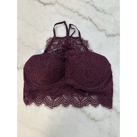 PINK Victoria's Secret Maroon Lace Push Up Bralette Size S (AA-C) - Picture 1 of 3